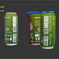 Green Beverage Cans With Brain Gray Label QR Code And Black Lids