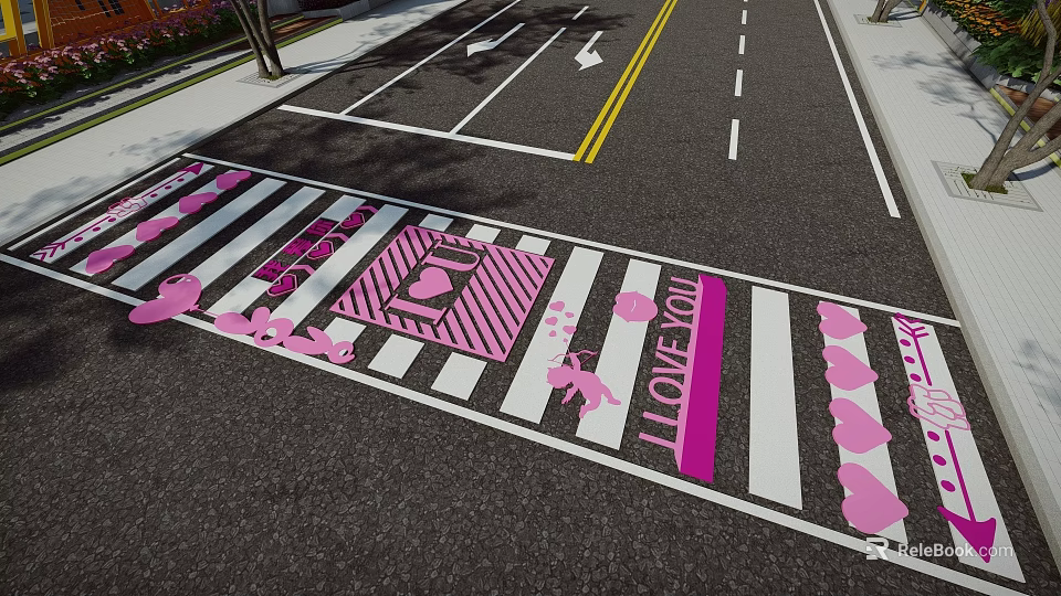 Vibrant Square Paving Featuring Pink White Heart Patterns And I LOVE YOU Lettering 3d model 