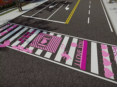 Vibrant Square Paving Featuring Pink White Heart Patterns And I LOVE YOU Lettering 3d model