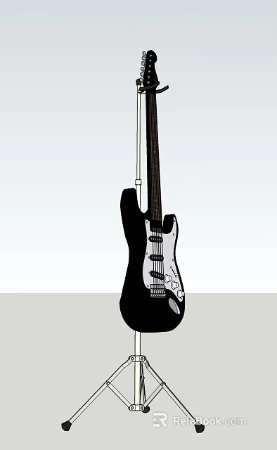 Black Electric Guitar and Art Supplies for Creative Music and Art Projects 3d model 
