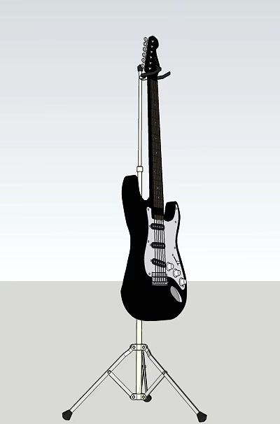 Black Electric Guitar and Art Supplies for Creative Music and Art Projects 3d model