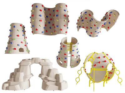 Outdoor Playground Climbing Equipment With Colorful Holds And Tower Arch Ball Shapes 3d model