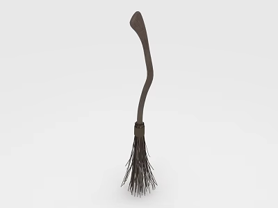 Everyday Brown Broom With Curved Handle And Bristles For Home Cleaning 3d model