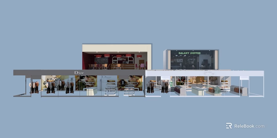 Modern Fashionable Clothing Store Interior With Stylish Displays Mannequins And Shelves 3d model 