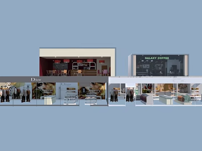 Modern Fashionable Clothing Store Interior With Stylish Displays Mannequins And Shelves 3d model