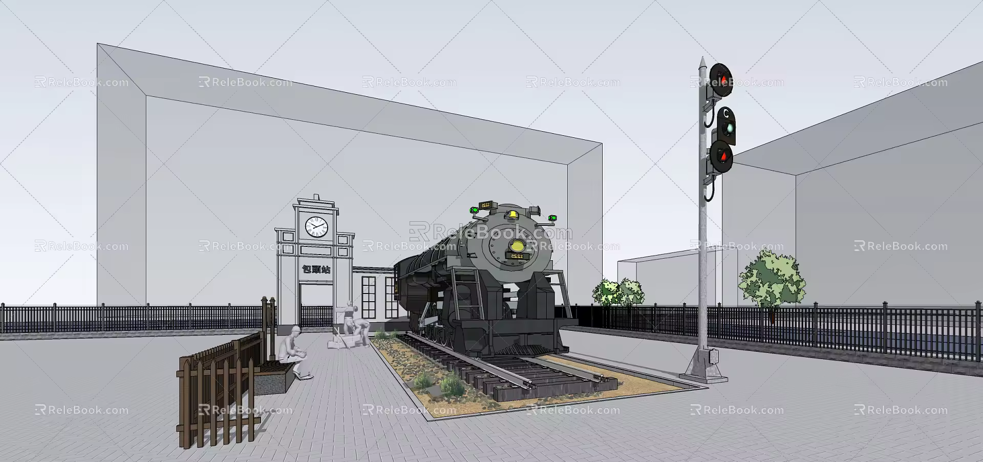 Modern Station Square Train Show Point 3d model