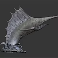 Leaping Sailfish Sculpture With Sail Like Dorsal Fin Long Bill And Wave Base