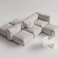 Sectional Sofa Light Gray Modular Plush Cushions and Small White Round Side Table Green Plant