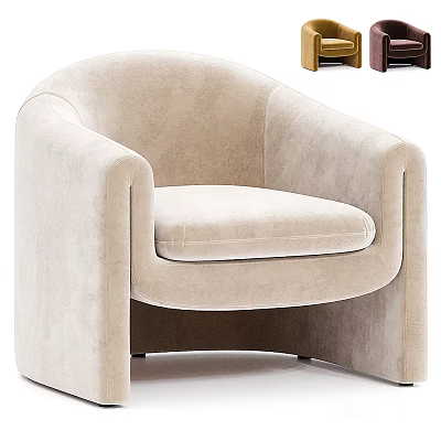 Beige Upholstered Modern Single Sofa With Curved Armrests And Comfortable Seat 3d model