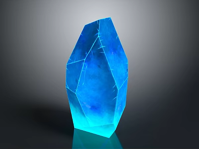 Natural Wood Stone Blue Polyhedron Sculpture With Cracked Surface And Reflective Base 3d model