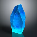 Natural Wood Stone Blue Polyhedron Sculpture With Cracked Surface And Reflective Base