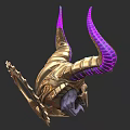 Gilded Skull Mask With Purple Curved Horns And Intricate Spiked Details