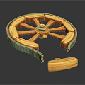 Vintage Wooden Tire With Orange Spokes Green Rim And Detached Part