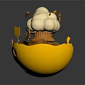 Cracked Yellow Eggshell With White Cloud Like Object And Flying Orange Fragments 3d model