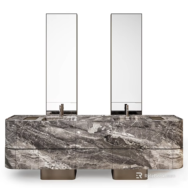 Elegant Modern Marble Double Sink Vanity with Mirrors and Cabinets 3d model 