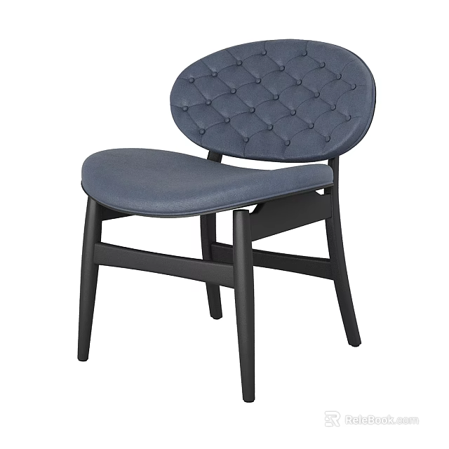 Modern Upholstered Blue Tufted Back Accent Chair With Black Wooden Legs 3d model 