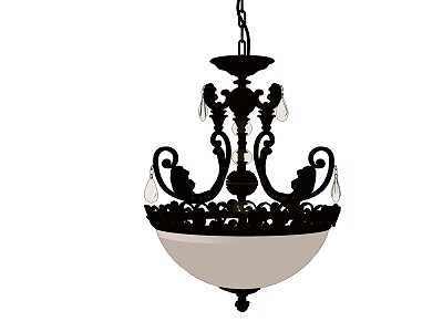 Ornate Classic Chandelier With Intricate Carvings Crystal Pendants And Glass Shade Design 3d model