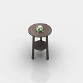 Simple Round Wooden Dining Table With Shelf And Green Plants On Surface 3d model