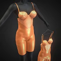 Orange Shiny Leotard Displayed On Black Mannequin With Smaller Hanger Version