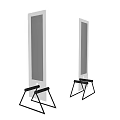 Modern Glass Room Divider With Transparent Panel And Black Triangular Stand