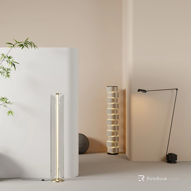Modern Minimalist Floor Lamp in Stylish Interior with Sleek Structure and Soft Lighting 3d model 