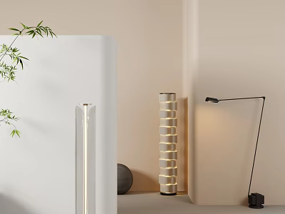 Modern Minimalist Floor Lamp in Stylish Interior with Sleek Structure and Soft Lighting 3d model