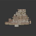 Ancient Ruined Building Structure With Broken Brick Walls And Stone Fragments