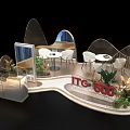 Tobacco And Alcohol Store Booth Design With ITG 600 Sign Curved Structure Tables Green Plants