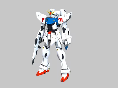 Gundam Game Anime Character Standing Pose With White Blue Red Armor Weapon And Number 01 3d model