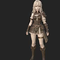 Woman In Leather Outfit With Corset Short Skirt Wrist Guards And Boots