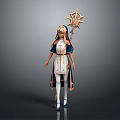Fantasy Female Mage Character In Blue And White Outfit With Star Shaped Staff