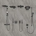 Contemporary Shower Head Set With Rain Handheld Sprays And Control On Marble Wall