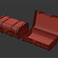 Two Red Leather Suitcases Open and Closed with Brown Interior Details 3d model