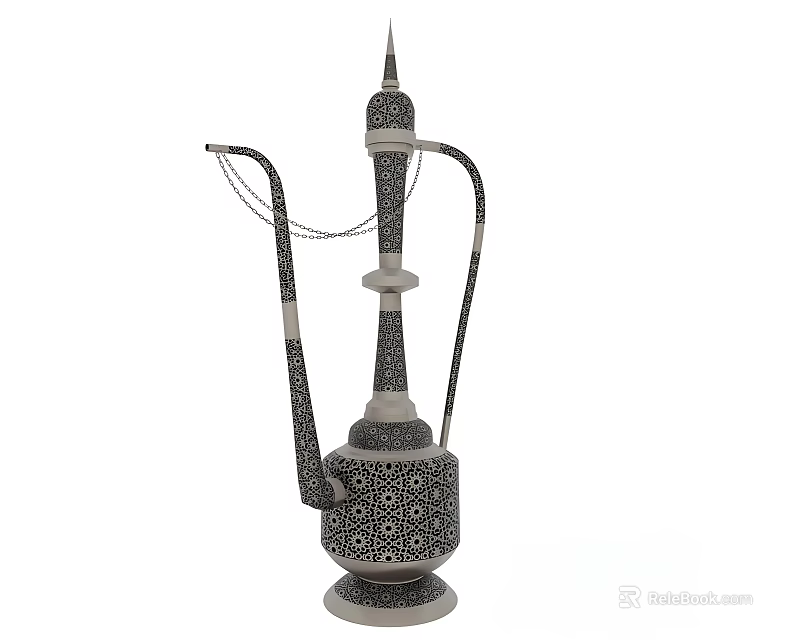 Traditional Decorative Kettle With Intricate Geometric Patterns And Chain Accents 3d model 