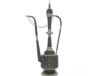 Traditional Decorative Kettle With Intricate Geometric Patterns And Chain Accents 3d model