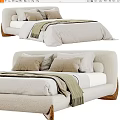 Modern Double Bed With Cozy Neutral Tones Bedding Soft Pillows And Striped Blanket