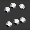 Six White Polyhedrons Arranged as Geometric Shapes on Black Background with Reflections