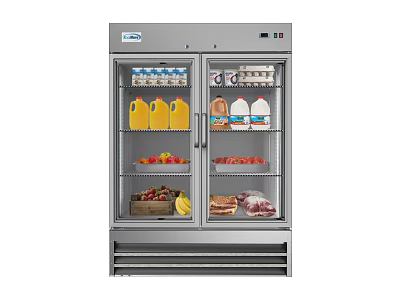 Double Door Glass Door Refrigerator Freezer For Fresh Food And Drinks Storage 3d model