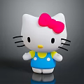 Cute Hello Kitty Doll With White Head Pink Bow Yellow Collar And Blue Overalls