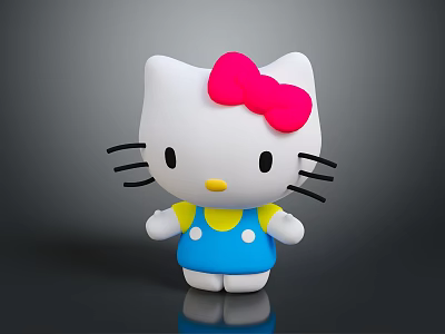 Cute Hello Kitty Doll With White Head Pink Bow Yellow Collar And Blue Overalls 3d model