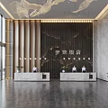 Elegant Modern Hotel Lobby Interior Design With Marble Reception Desks And Decorative Wall Lighting Fixtures