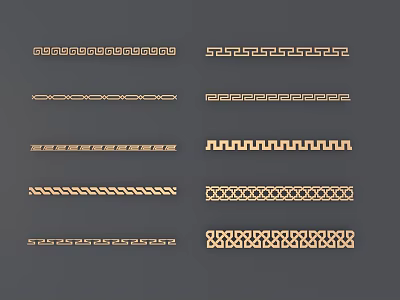 Golden Carved Lines With Various Intricate Patterns For Decorative Designs 3d model
