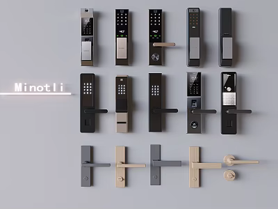 Minotli Door Handles Collection Featuring Various Smart Locks And Traditional Designs 3d model