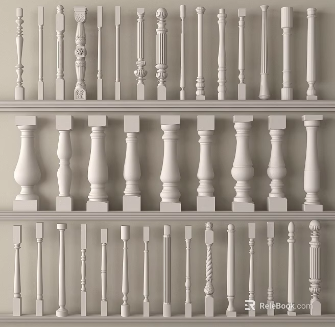 Various White Decorative Columns With Different Architectural Styles And Designs 3d model 
