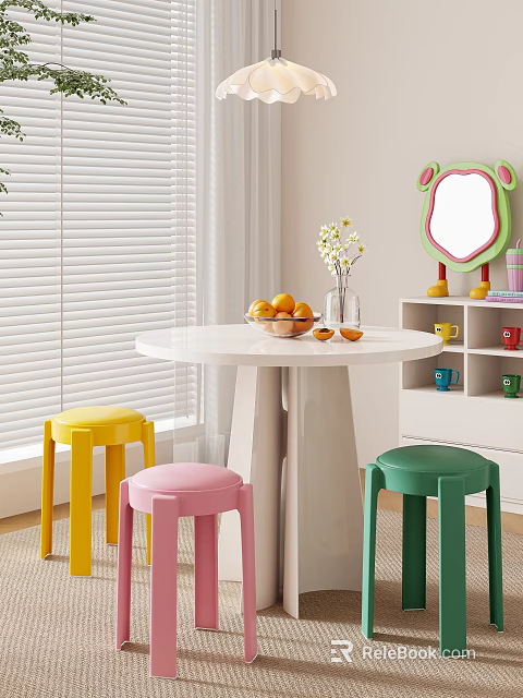 Stylish Colorful Macaron Colored Plastic Round Stools Ideal For Cozy Bright Modern Home Dining Areas 3d model 