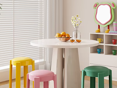 Stylish Colorful Macaron Colored Plastic Round Stools Ideal For Cozy Bright Modern Home Dining Areas 3d model