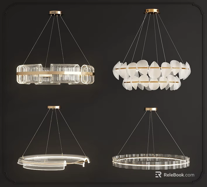 Modern Chandeliers with Transparent Circular and Geometric Designs for Contemporary Interior Decoration 3d model 