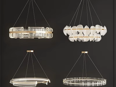 Modern Chandeliers with Transparent Circular and Geometric Designs for Contemporary Interior Decoration 3d model