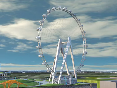 Modern Tall Ferris Wheel Amusement Equipment With Observation Cabins And White Steel Structure 3d model