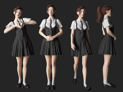 Female Student In School Uniform Full Body Different Poses And Angles 3d model